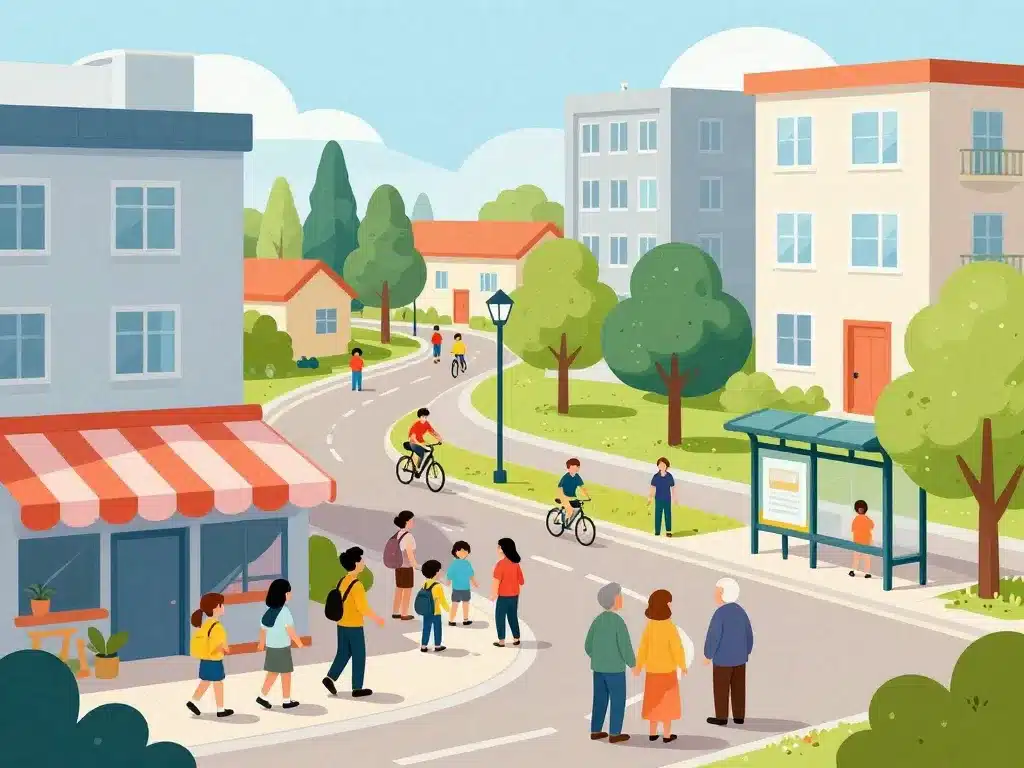 Scène quotidienne quartier vaucelle caen commerces école transports