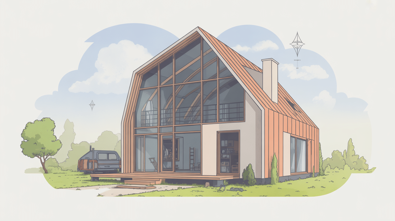 Vue globale composition des murs maison Phénix structure métallique panneaux isolation