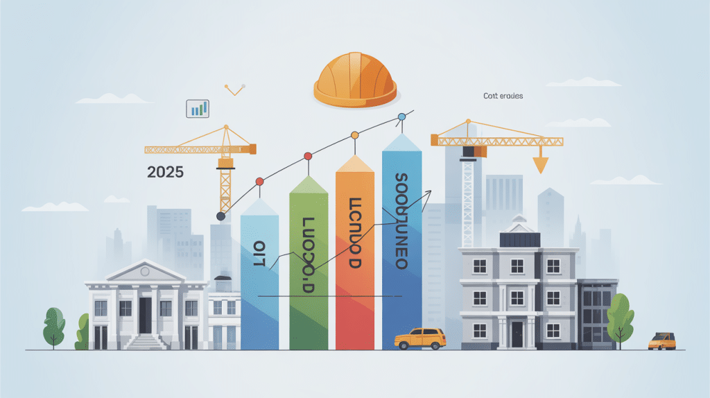 Indice du coût de la construction 2024 illustration avec immeubles et graphiques
