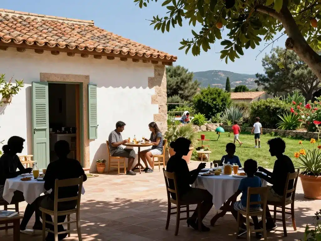 scène vie maison sarde extérieur terrasse jardin