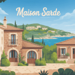 vue générale maison sarde traditionnelle avec jardin