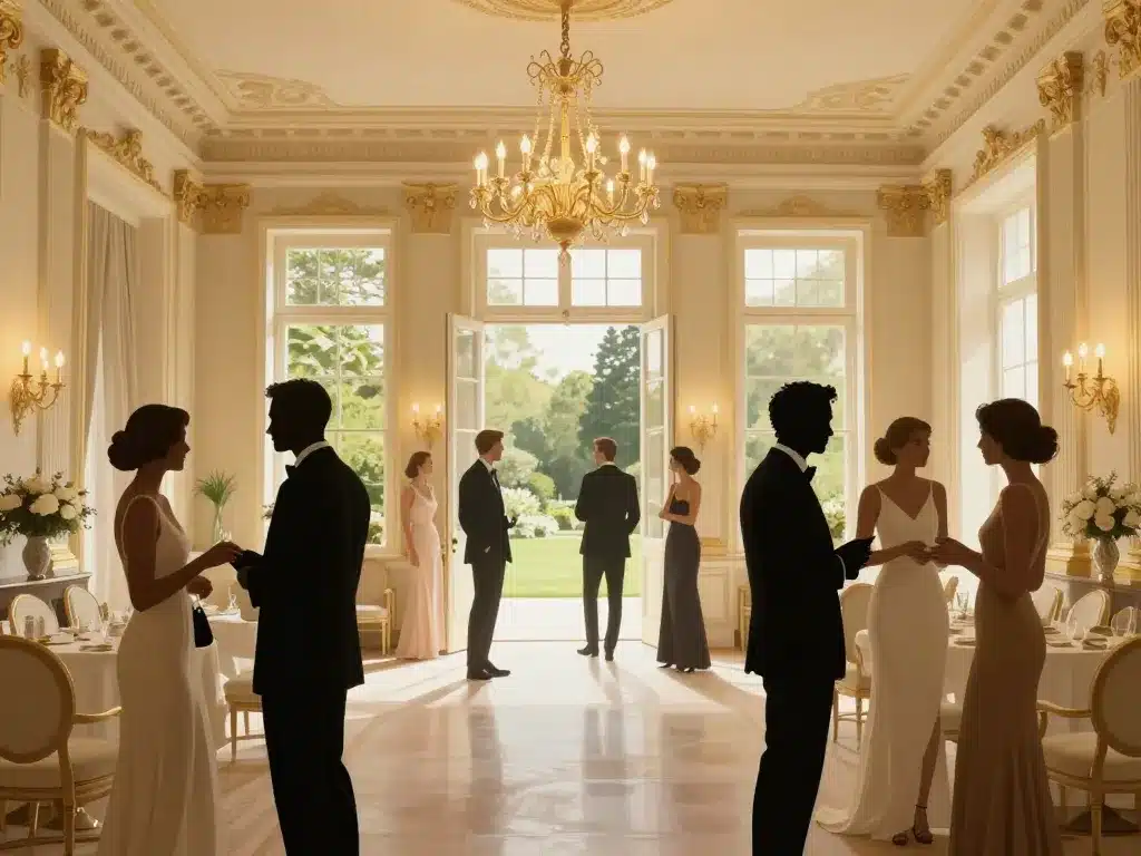 soirée élégante dans manoir parisien salon et jardin