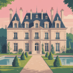 illustration moderne manoir parisien jardin et façade