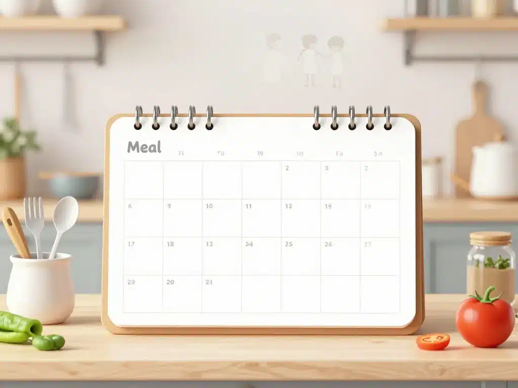 planning menu mois vierge illustration famille cuisine