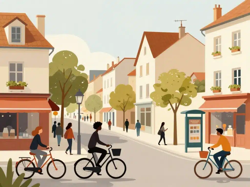 scène animée quartier rue de nantes transport commerces