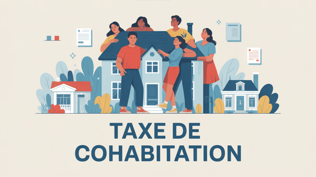 Illustration vecteur taxe de cohabitation personnes maison fiscalité