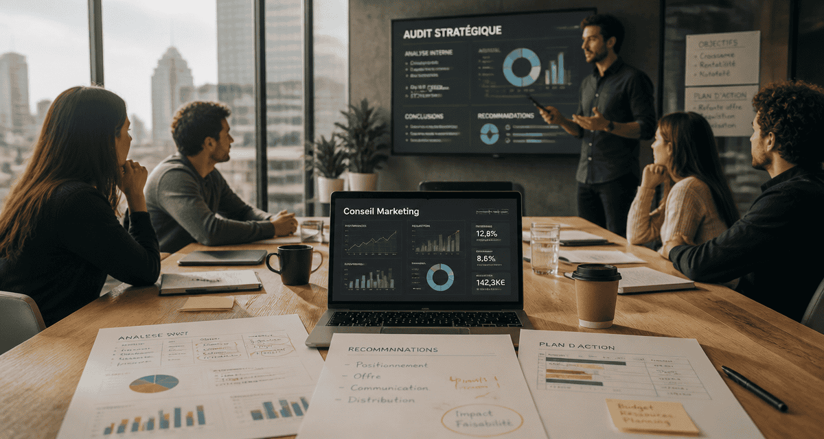 Conseil marketing présentation audit en équipe