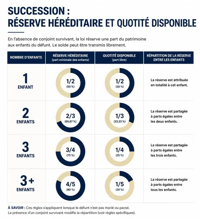 Schéma de la réserve héréditaire et de la quotité disponible pour un légataire
