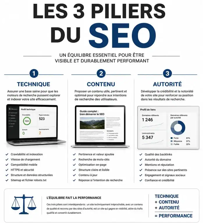 Les trois piliers du SEO : Technique, Contenu et Autorité