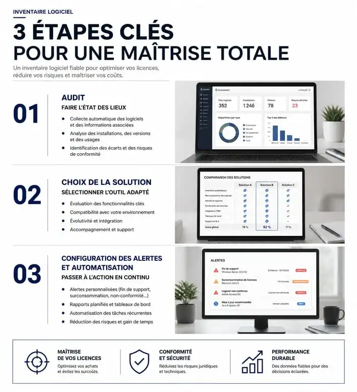 Étapes clés pour réussir la mise en place d'un inventaire logiciel dans votre entreprise