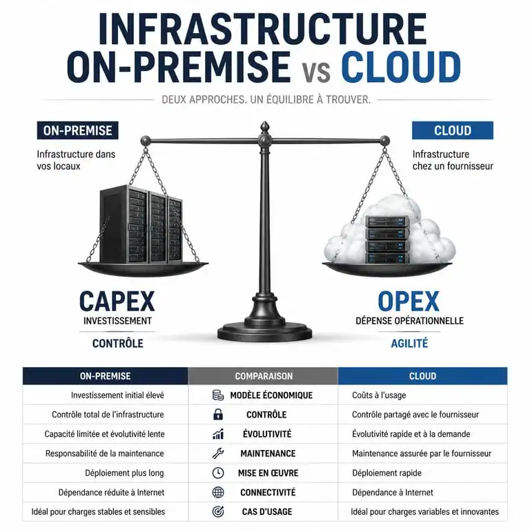 Comparatif on-premise vs cloud : coûts, sécurité et agilité