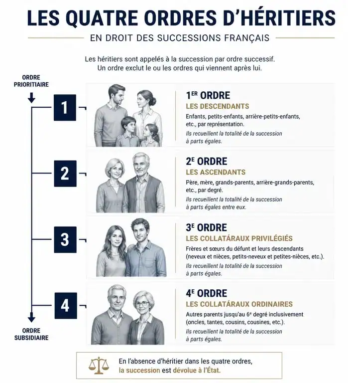 Schéma de la dévolution successorale et ordre des héritiers