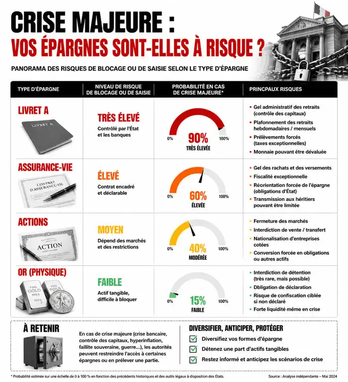 Infographie des risques sur l'épargne en cas de guerre