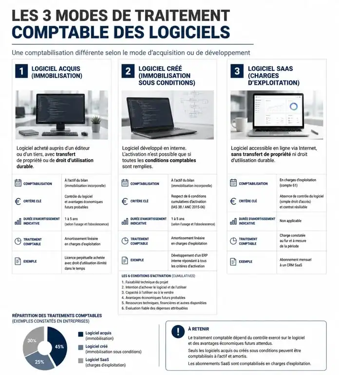 Infographie sur les règles d'amortissement et de comptabilisation des logiciels en entreprise