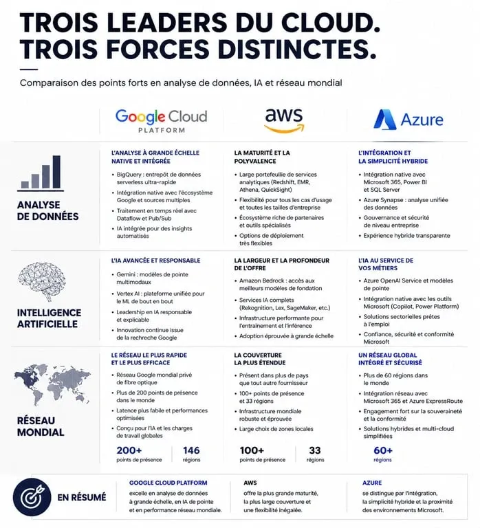 Comparatif des services cloud : Google Cloud Platform vs AWS et Azure