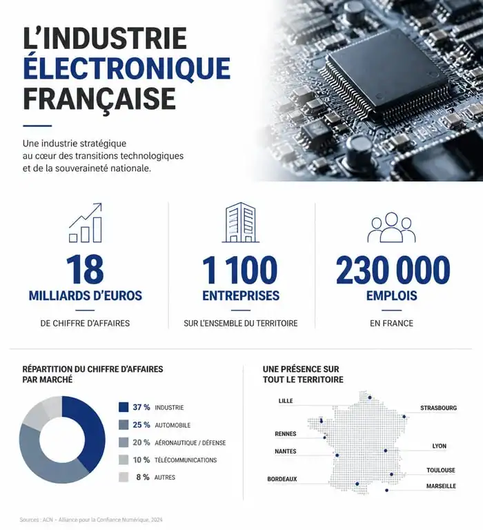 Infographie des chiffres clés de l'industrie électronique française