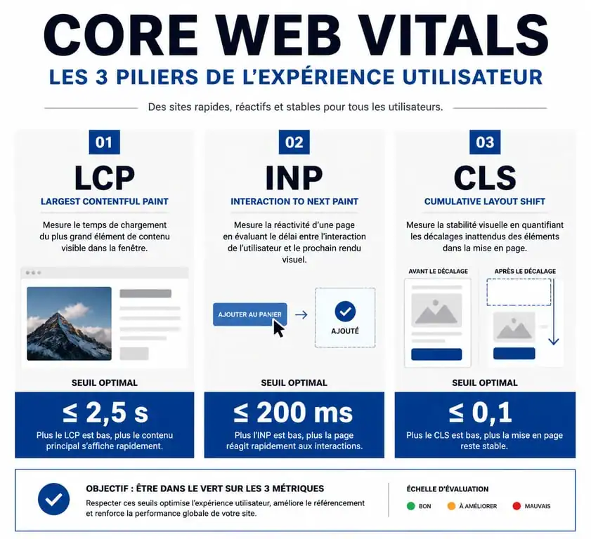 Infographie des Core Web Vitals pour l'optimisation SEO UX