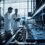 Ingénieurs entreprise electronique sur ligne d’assemblage