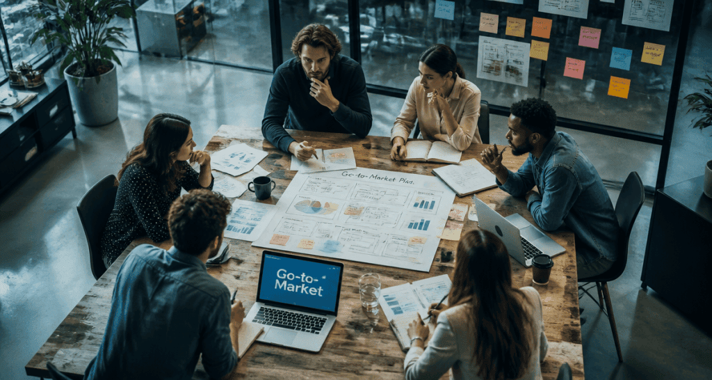 Réunion équipe go to market autour d’un plan