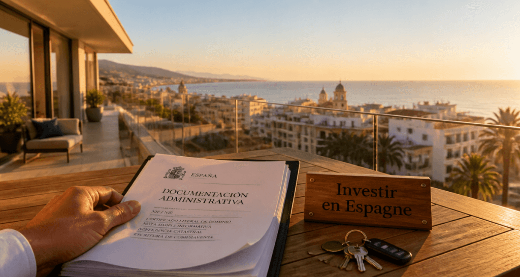Investir en immobilier en Espagne balcon mer et documents