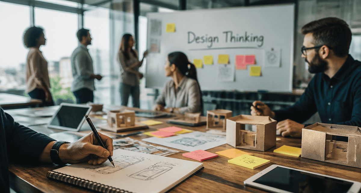 équipe travaillant sur le processus design thinking