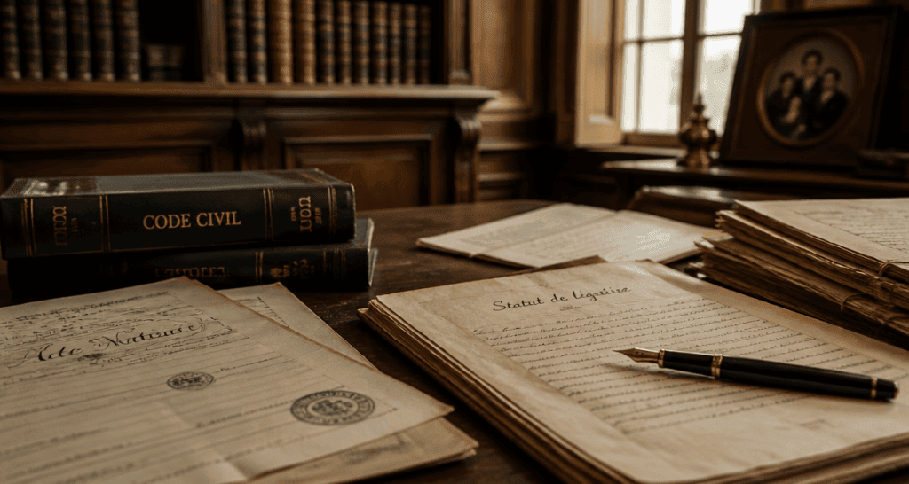 Documents notariés légataire sur table