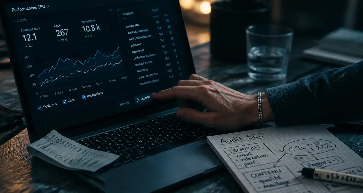 Analyse positionnement referencement : données SEO sur ordinateur