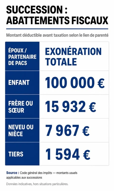 Tableau des abattements fiscaux pour les droits de succession en France
