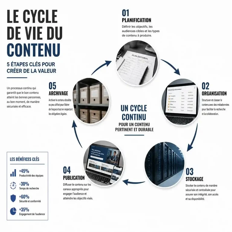 Infographie du cycle de vie de la gestion de contenu en entreprise
