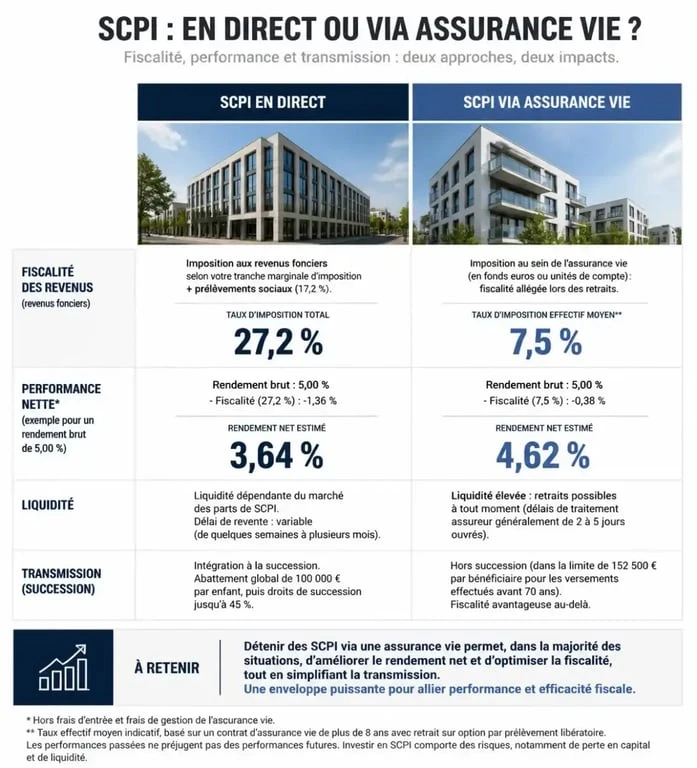 Comparatif fiscal SCPI en direct vs assurance vie Linxea pour optimiser son investissement