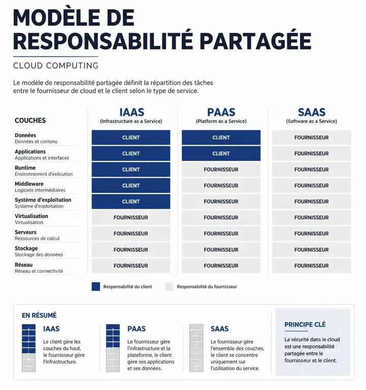 Infographie illustrant le modèle de responsabilité partagée entre fournisseur et client dans l'Infrastructure as a Service (IaaS)