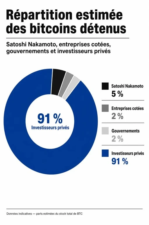 Infographie illustrant qui détient le plus de bitcoin dans le monde