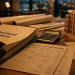 Marchand de bien fiscalité : table avec dossier et factures TVA sur marge