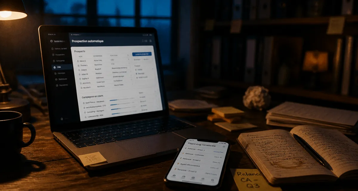 Prospection automatique LinkedIn : 800 invitations mensuelles, bureau et relances
