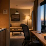 Appartehotel location entreprise : bureau et coin kitchenette pour séjour pro