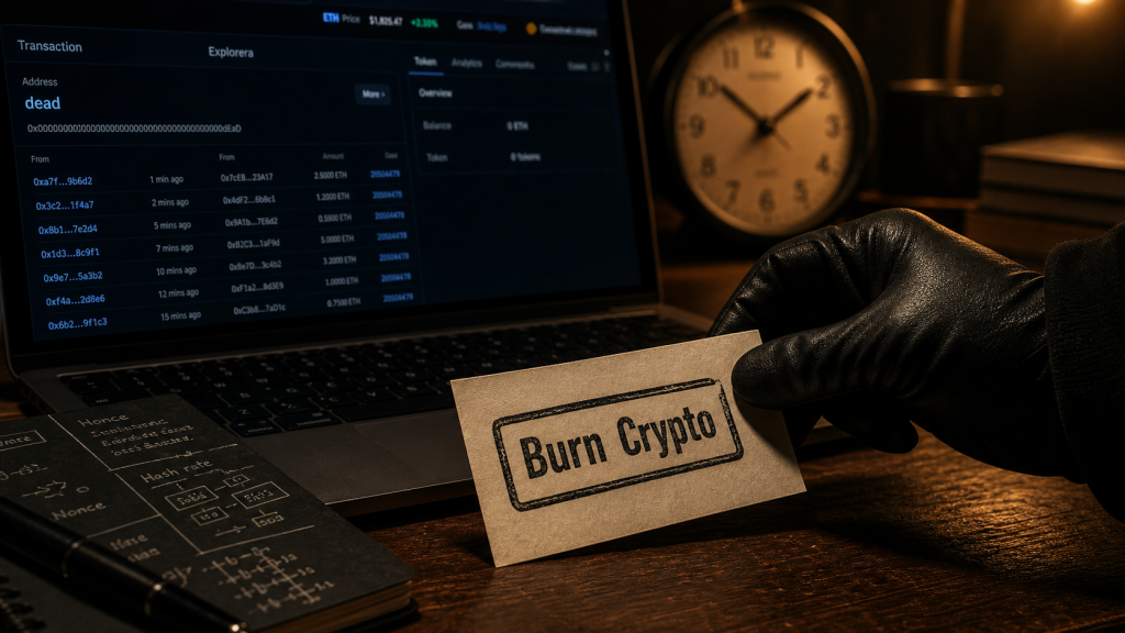 Burn crypto : carte “dead” et explorateur de blocs