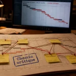 Chemin critique Gantt : tâches clés fixant la date de fin