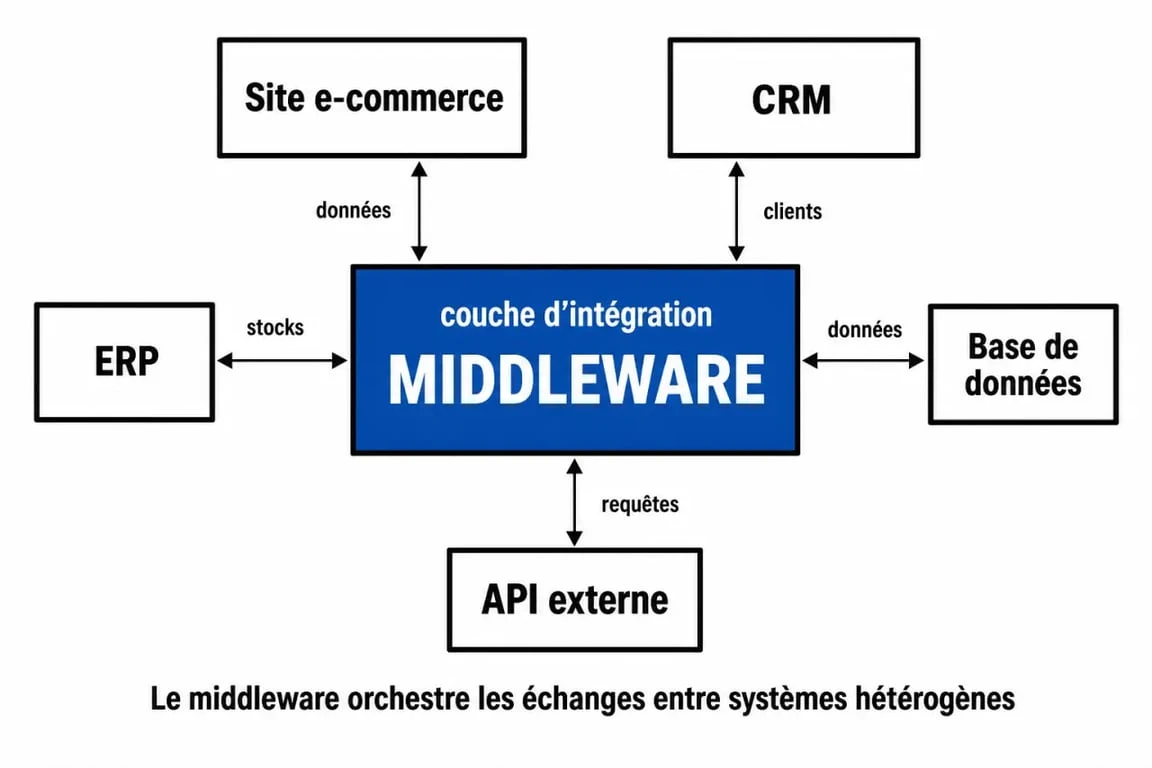 Schéma du middleware def entre applications, API et bases de données