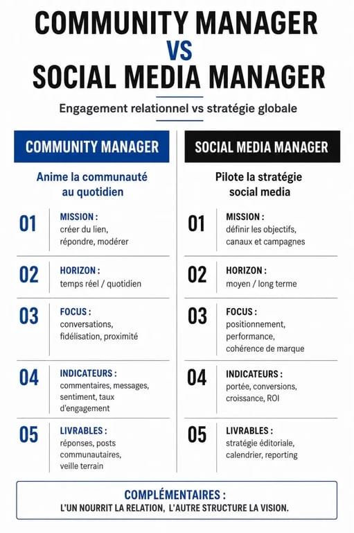 Infographie comparative entre community management et social media management