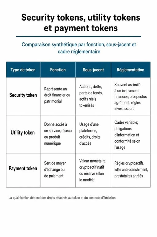 Comparaison entre security tokens, utility tokens et payment tokens