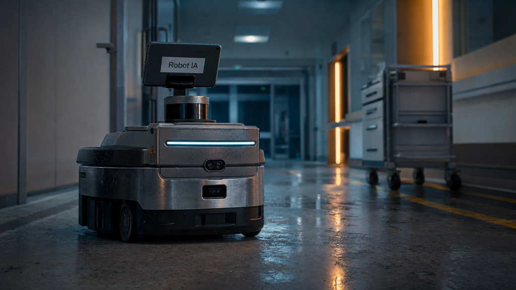 Robot intelligence artificielle en hôpital, capteurs caméra et LiDAR
