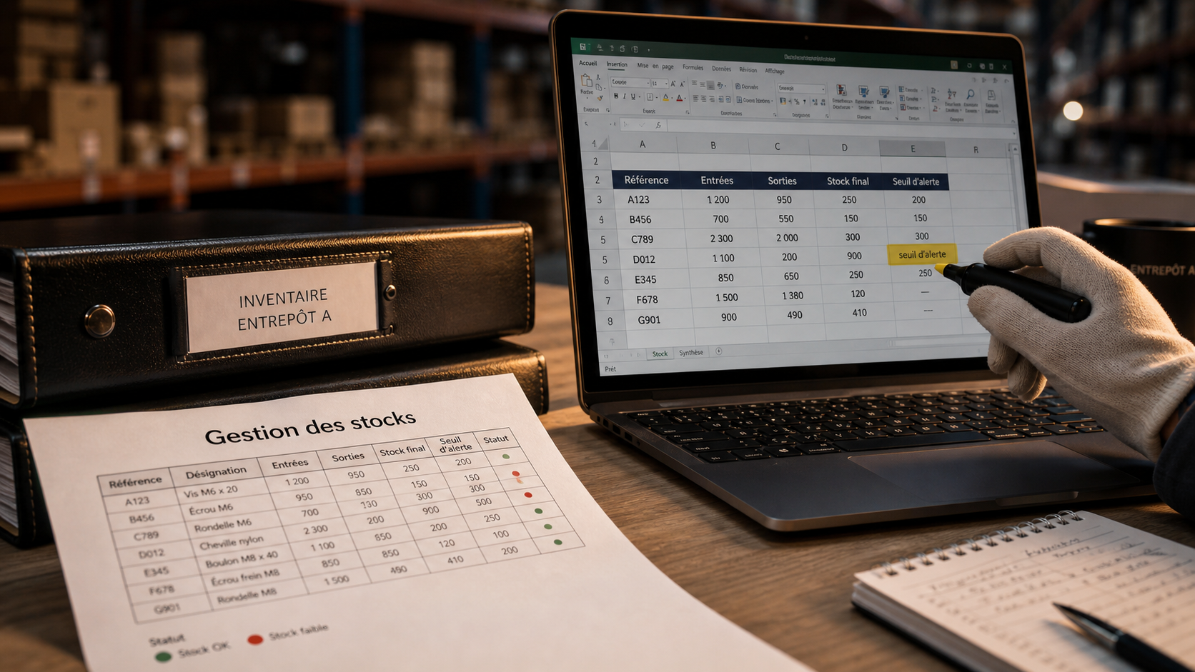 Tableau de gestion des stocks : seuil d’alerte Excel
