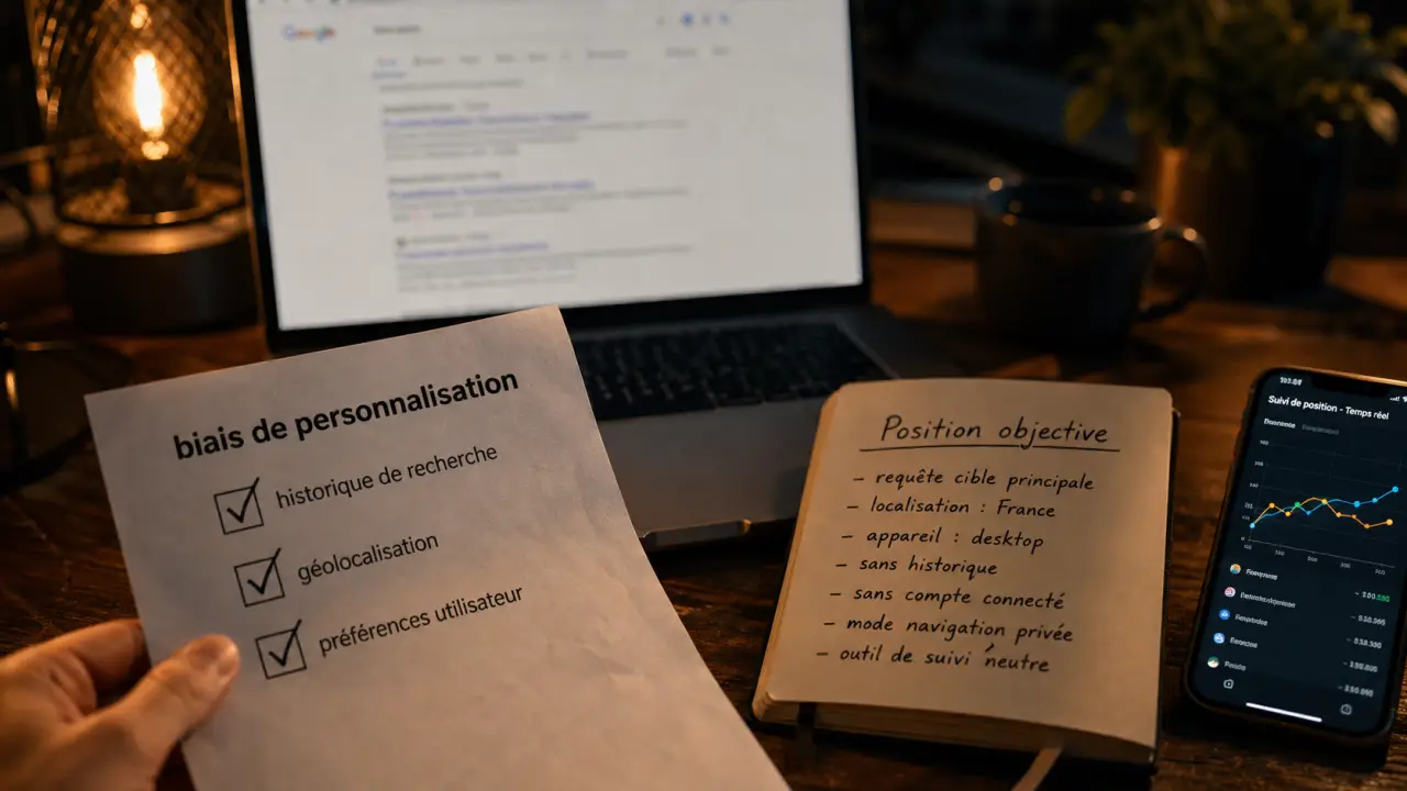 Vérifier position google : suivi fiable et sans biais, SERP sur ordinateur