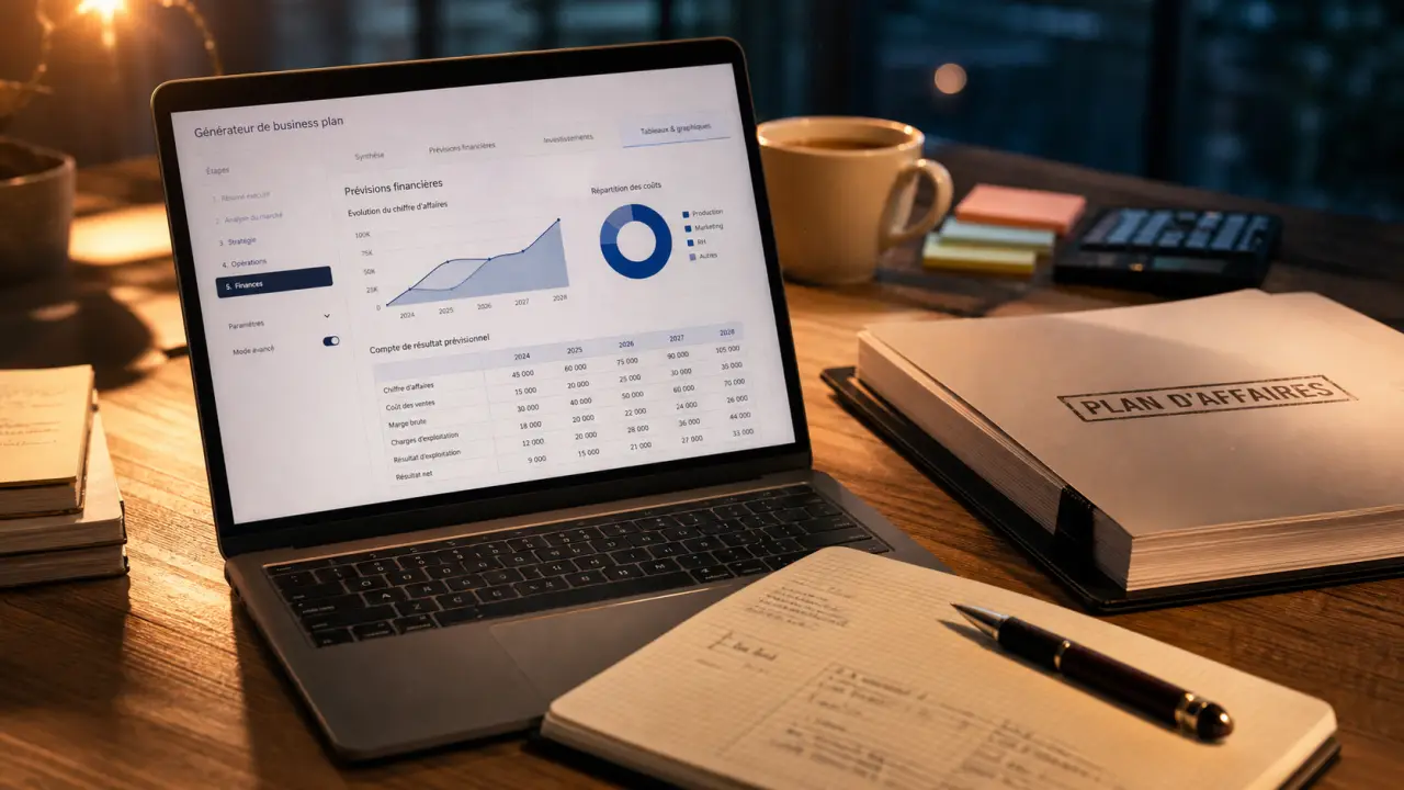 Business plan ia : ordinateur et plan d’affaires pour convaincre financeurs