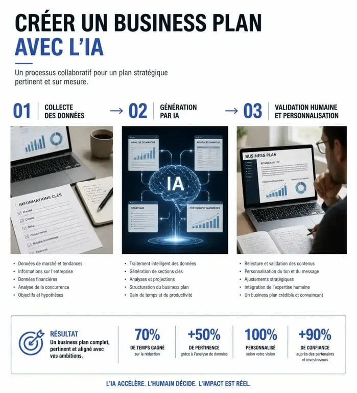 Processus de création d'un business plan avec l'IA : étapes de la collecte à la validation