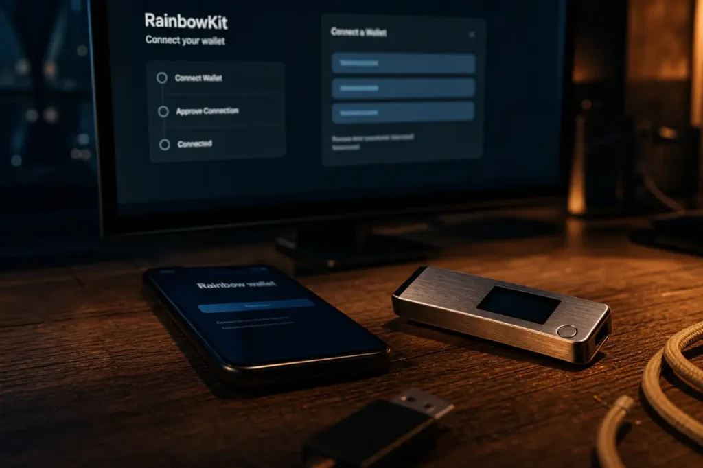 RainbowKit n’est pas un wallet, il sert à connecter Rainbow et Ledger dans une dapp