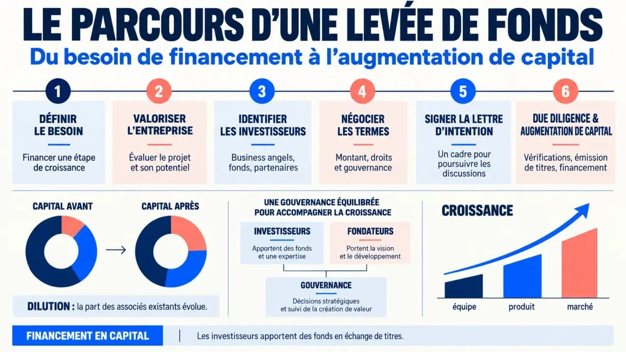 Infographie expliquant les étapes et les mécanismes d'une levée de fonds