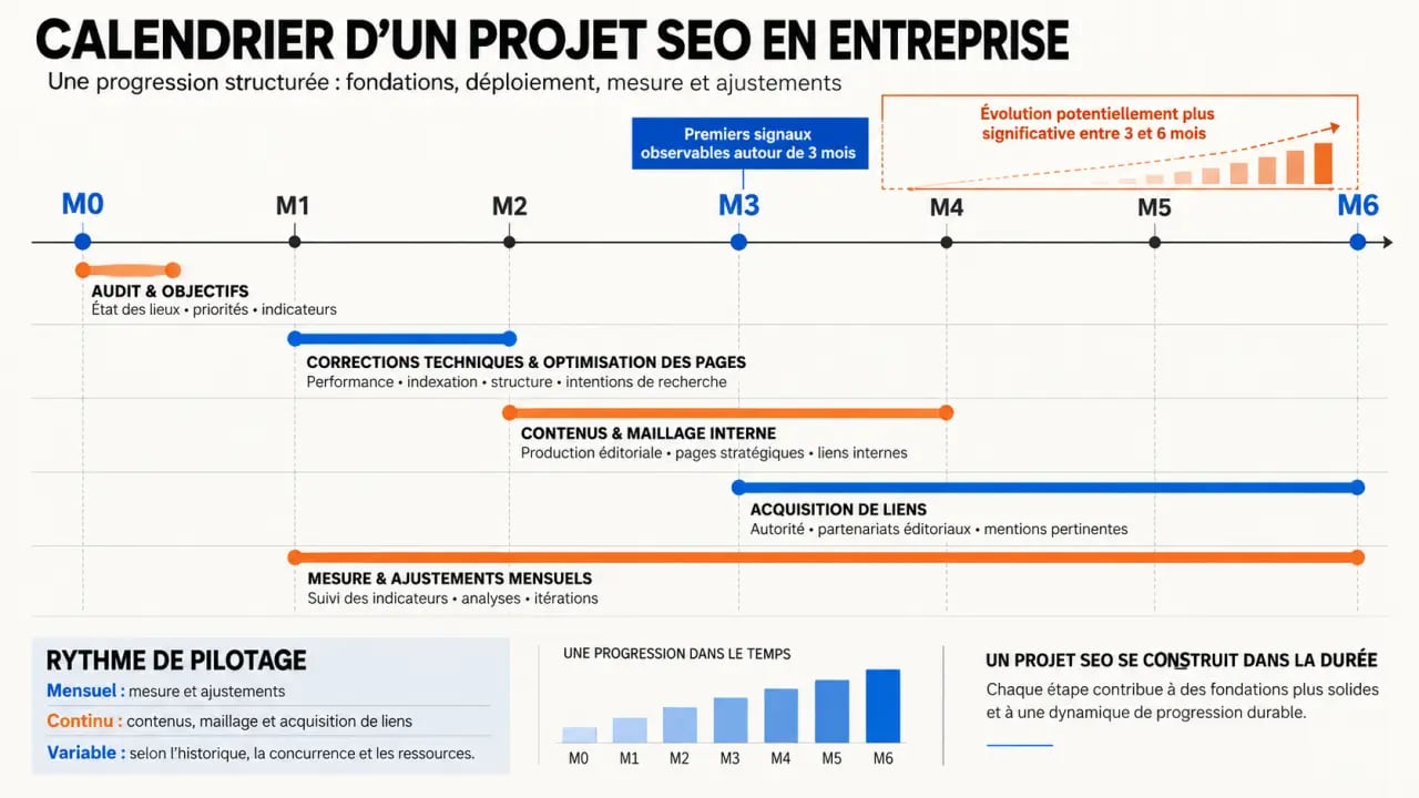 SEO en entreprise : calendrier des étapes et délais prévisionnels