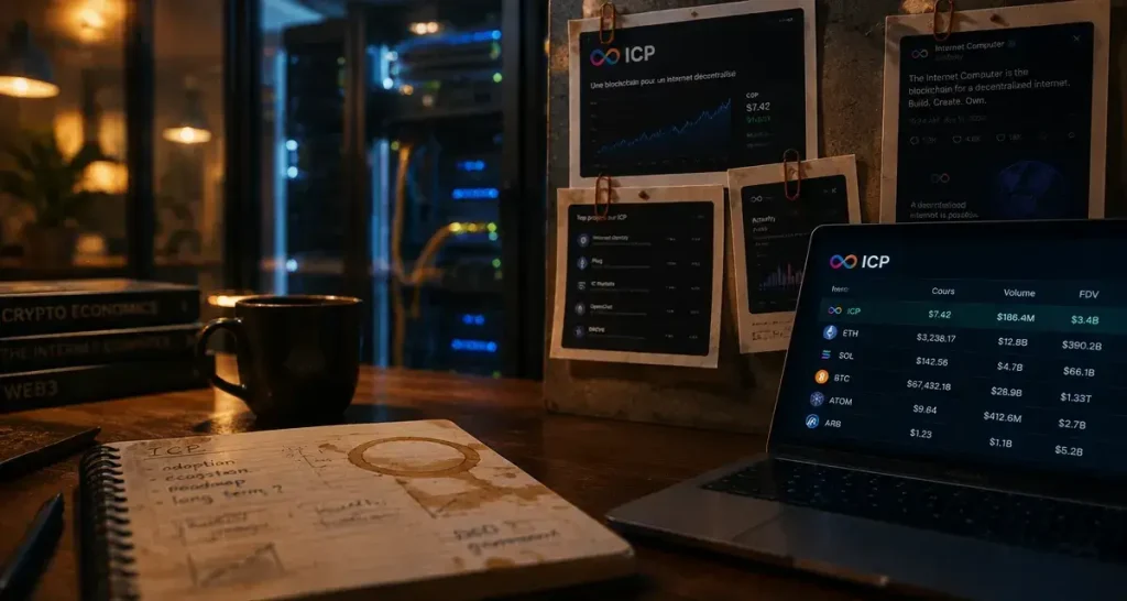 icp crypto : graphique ICP sur tableau de bord sombre